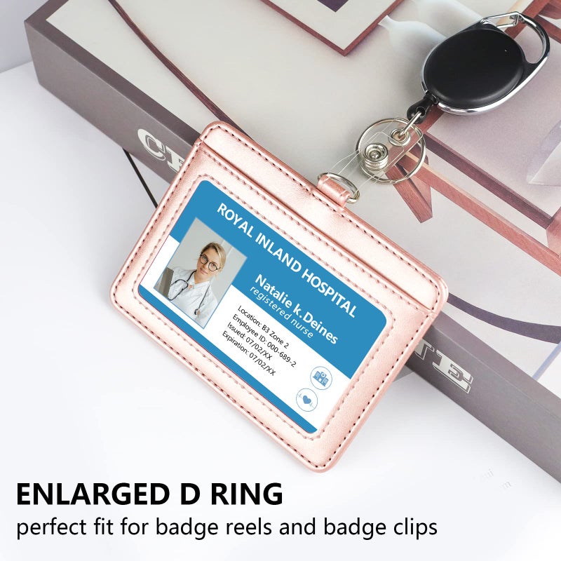 Teskyer Badge Holder with Lanyard, Leather ID Name Badge Card Holder with Lanyard for ID Badges, Horizontal Rose Gold - Image 5